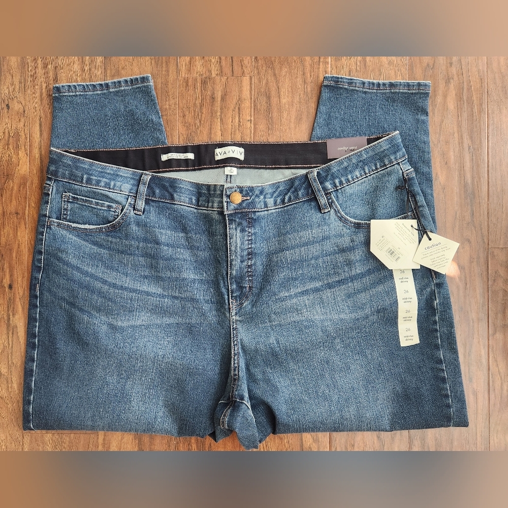 Ava & Viv Womens Mid Rise Classic Fit  Skinny Jeans Dark Wash Plus Size 26